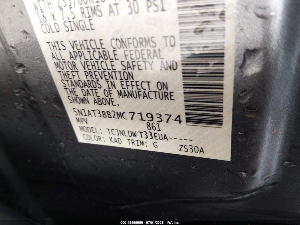 5N1AT3BB2MC719374 2021 NISSAN ROGUE photo no. 9