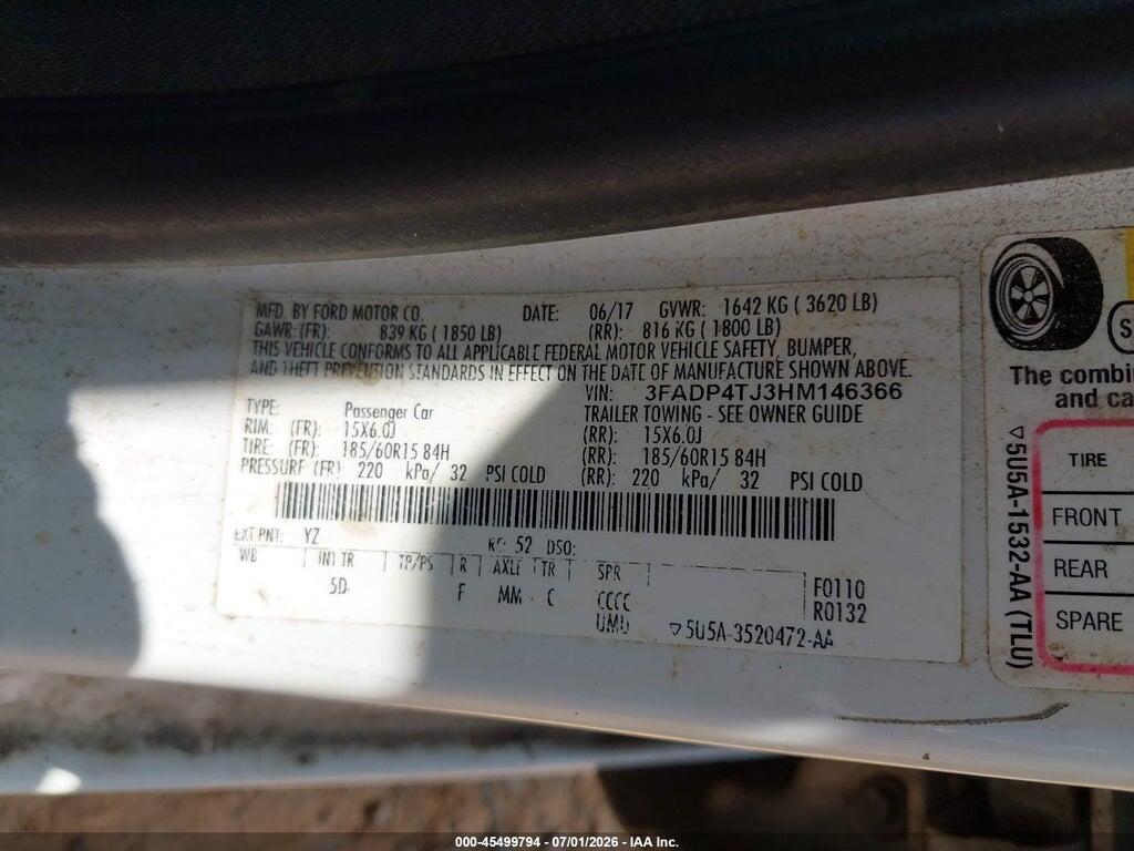 3FADP4TJ3HM146366 2017 FORD FIESTA photo no. 9