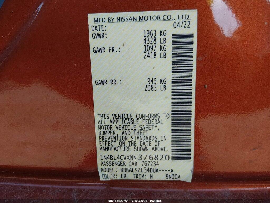 1N4BL4CVXNN376820 2022 NISSAN ALTIMA photo no. 9