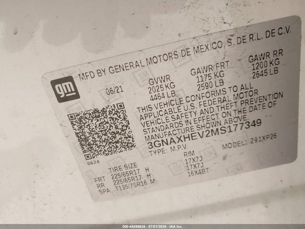 3GNAXHEV2MS177349 2021 CHEVROLET EQUINOX photo no. 9