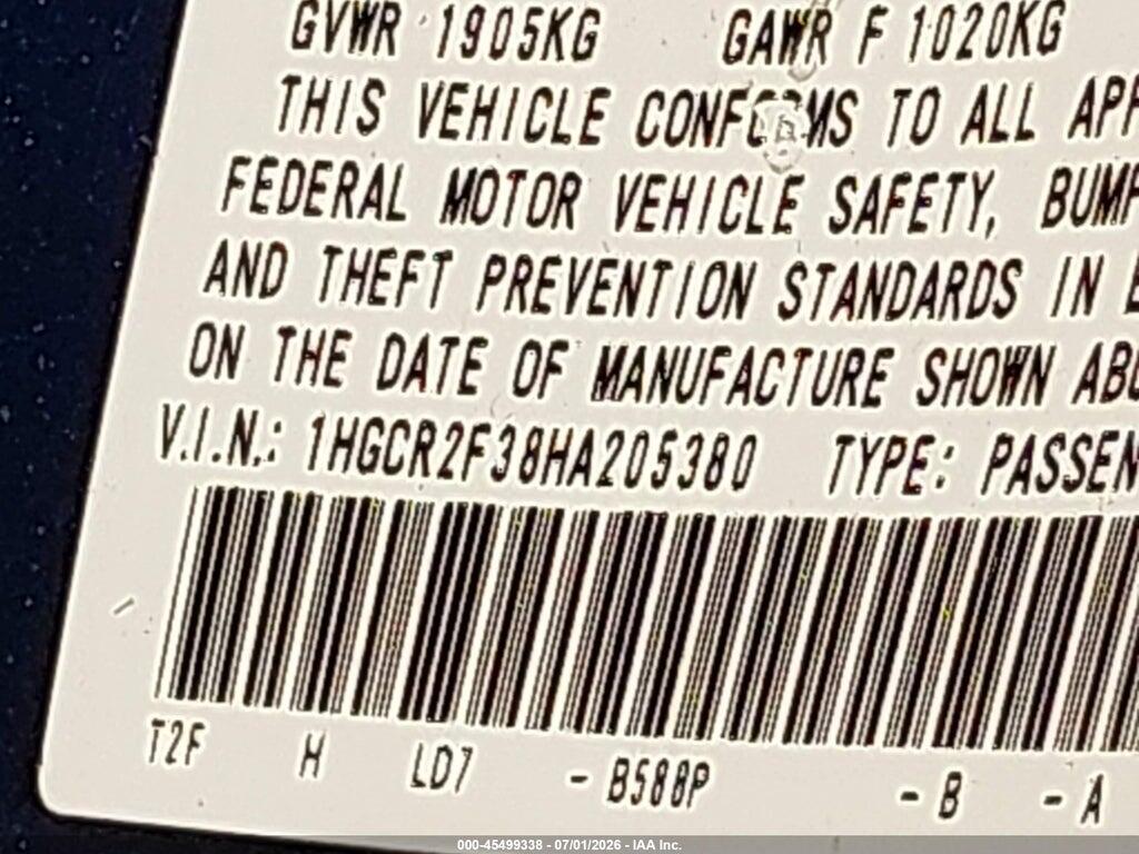 1HGCR2F38HA205380 2017 HONDA ACCORD photo no. 9