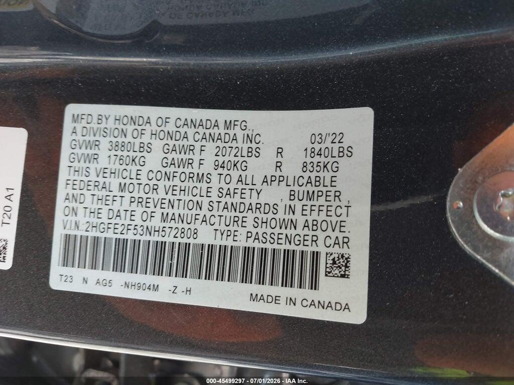 2HGFE2F53NH572808 2022 HONDA CIVIC photo no. 9