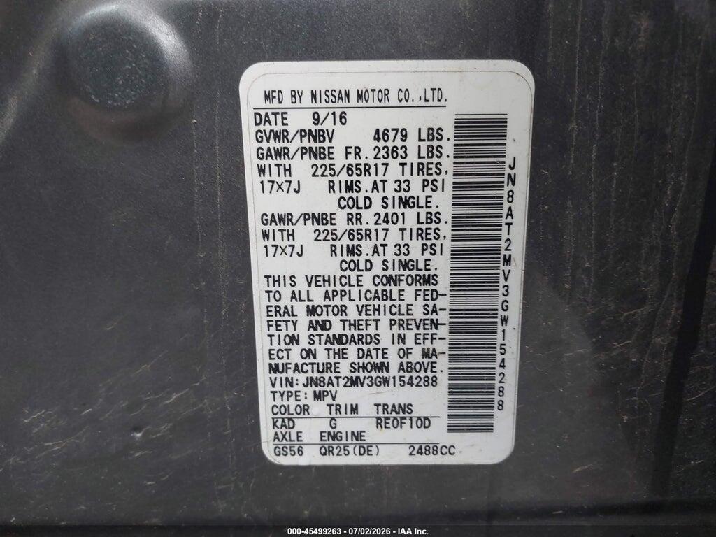 JN8AT2MV3GW154288 2016 NISSAN ROGUE photo no. 9