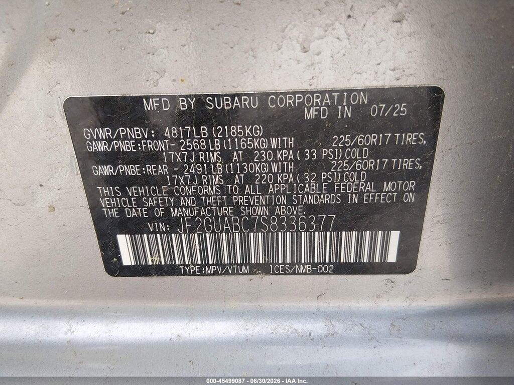 JF2GUABC7S8336377 2025 SUBARU CROSSTREK photo no. 9