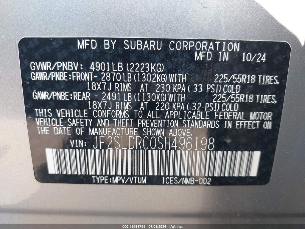 JF2SLDRC0SH496198 2025 SUBARU FORESTER photo no. 9