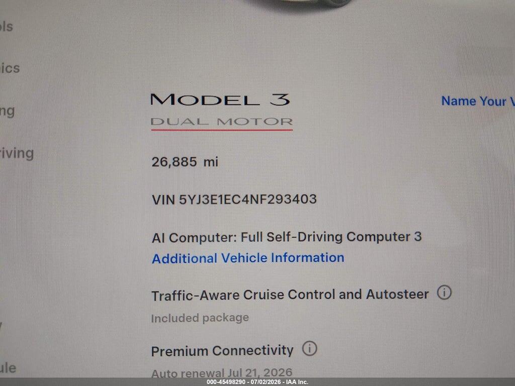 5YJ3E1EC4NF293403 2022 TESLA MODEL 3 photo no. 7