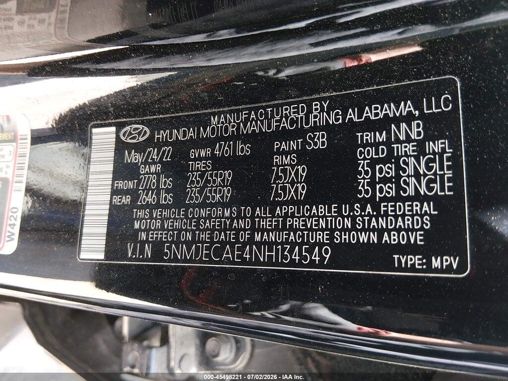 5NMJECAE4NH134549 2022 HYUNDAI TUCSON photo no. 9