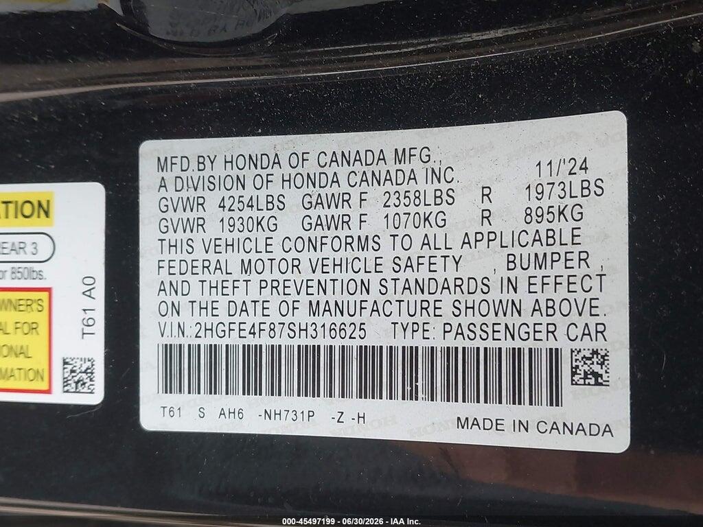 2HGFE4F87SH316625 2025 HONDA CIVIC HYBRID photo no. 9