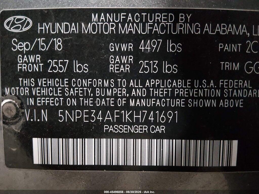 5NPE34AF1KH741691 2019 HYUNDAI SONATA photo no. 9
