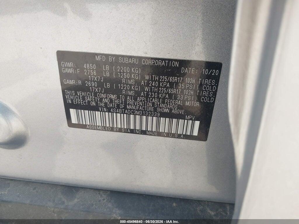 4S4BTADC3M3132339 2021 SUBARU OUTBACK photo no. 9