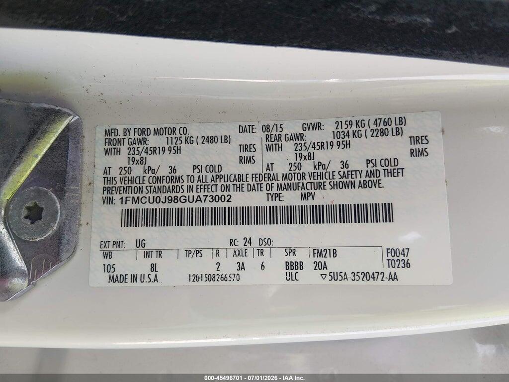 1FMCU0J98GUA73002 2016 FORD ESCAPE photo no. 9