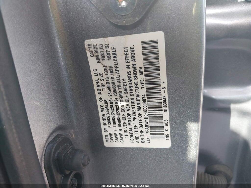 7FARW1H96KE009874 2019 HONDA CR-V photo no. 9