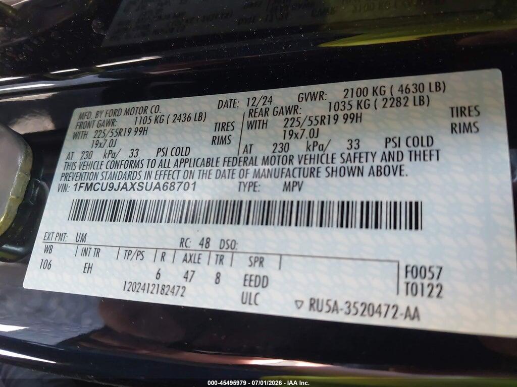1FMCU9JAXSUA68701 2025 FORD ESCAPE photo no. 9