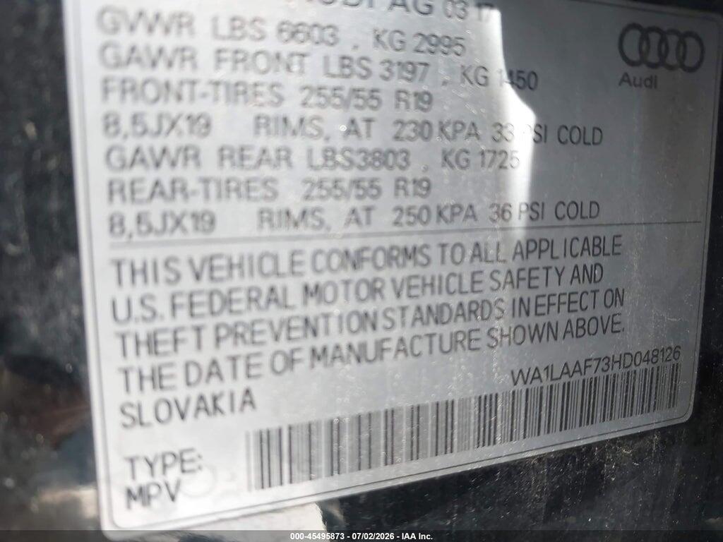 WA1LAAF73HD048126 2017 AUDI Q7 photo no. 9