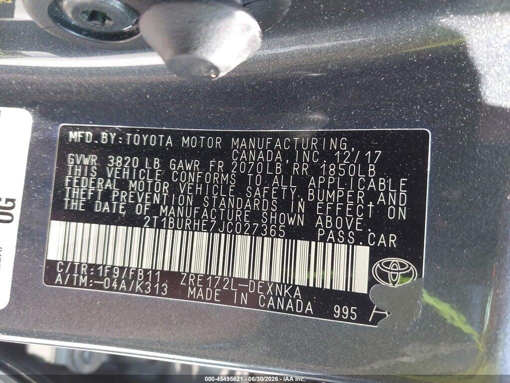 2T1BURHE7JC027365 2018 TOYOTA COROLLA photo no. 9