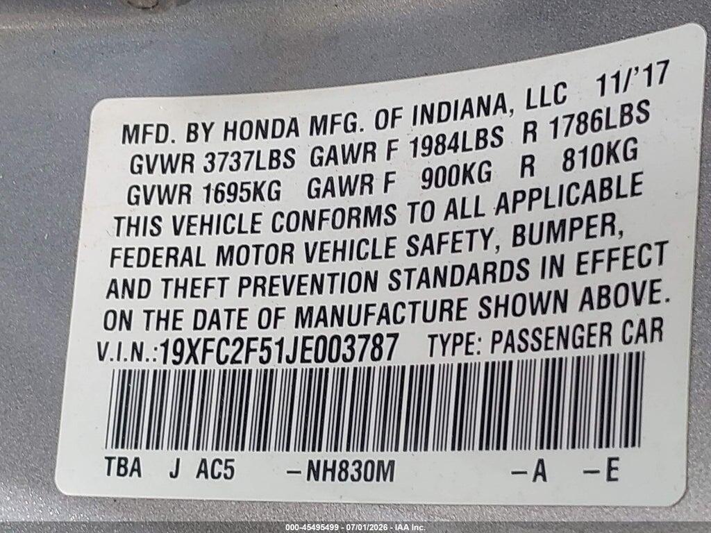 19XFC2F51JE003787 2018 HONDA CIVIC photo no. 9