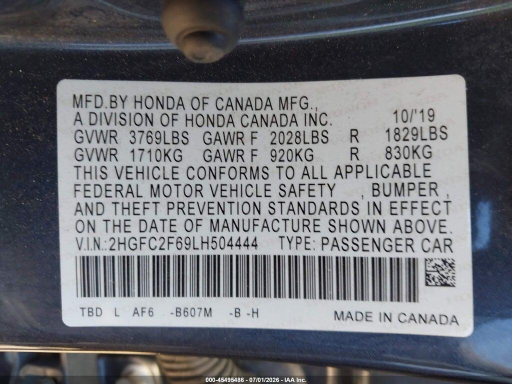 2HGFC2F69LH504444 2020 HONDA CIVIC photo no. 9