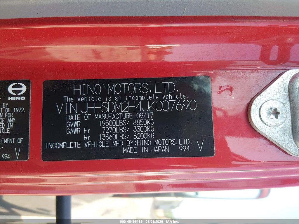 JHHSDM2H4JK007690 2018 HINO XJC740/XFC740 photo no. 9