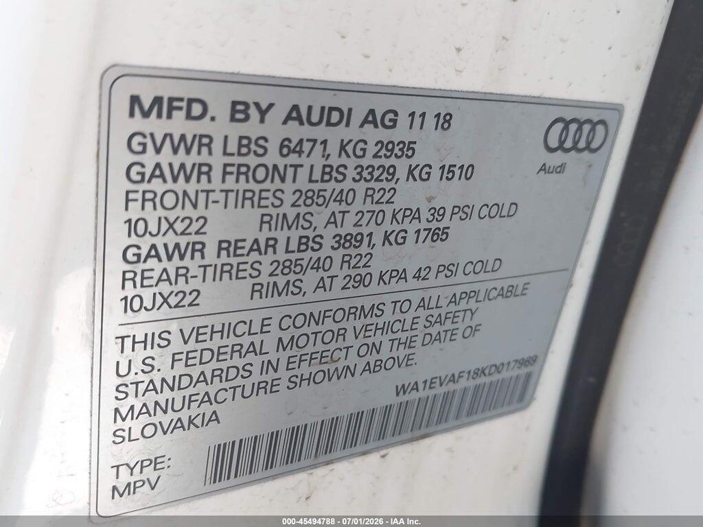 WA1EVAF18KD017969 2019 AUDI Q8 photo no. 9