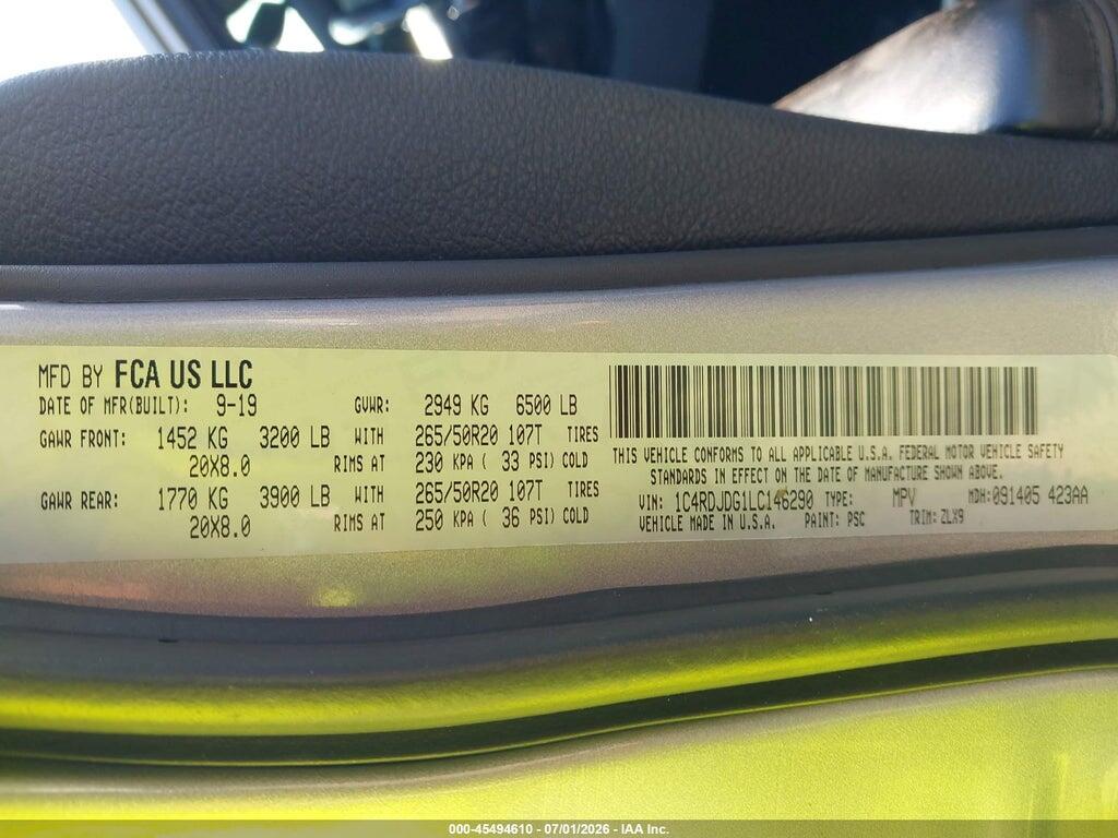 1C4RDJDG1LC146290 2020 DODGE DURANGO photo no. 9