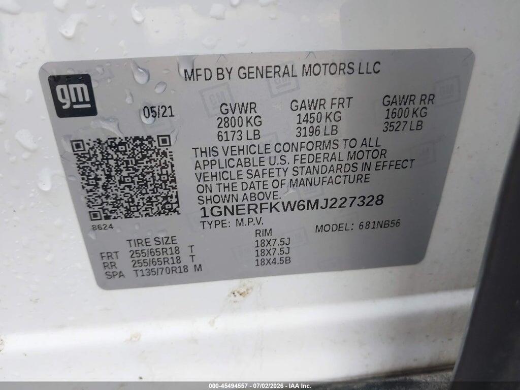 1GNERFKW6MJ227328 2021 CHEVROLET TRAVERSE photo no. 9