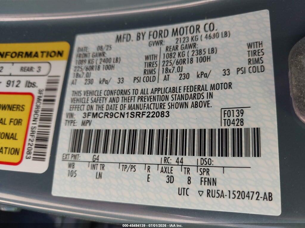 3FMCR9CN1SRF22083 2025 FORD BRONCO SPORT photo no. 9
