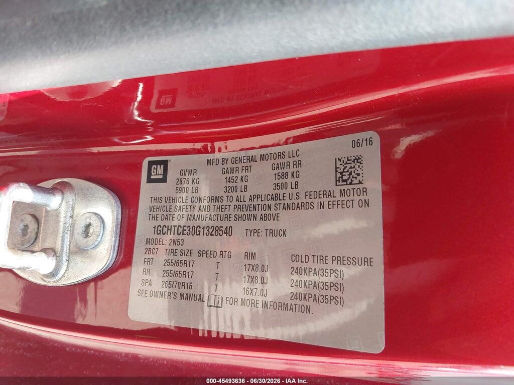 1GCHTCE30G1328540 2016 CHEVROLET COLORADO photo no. 9