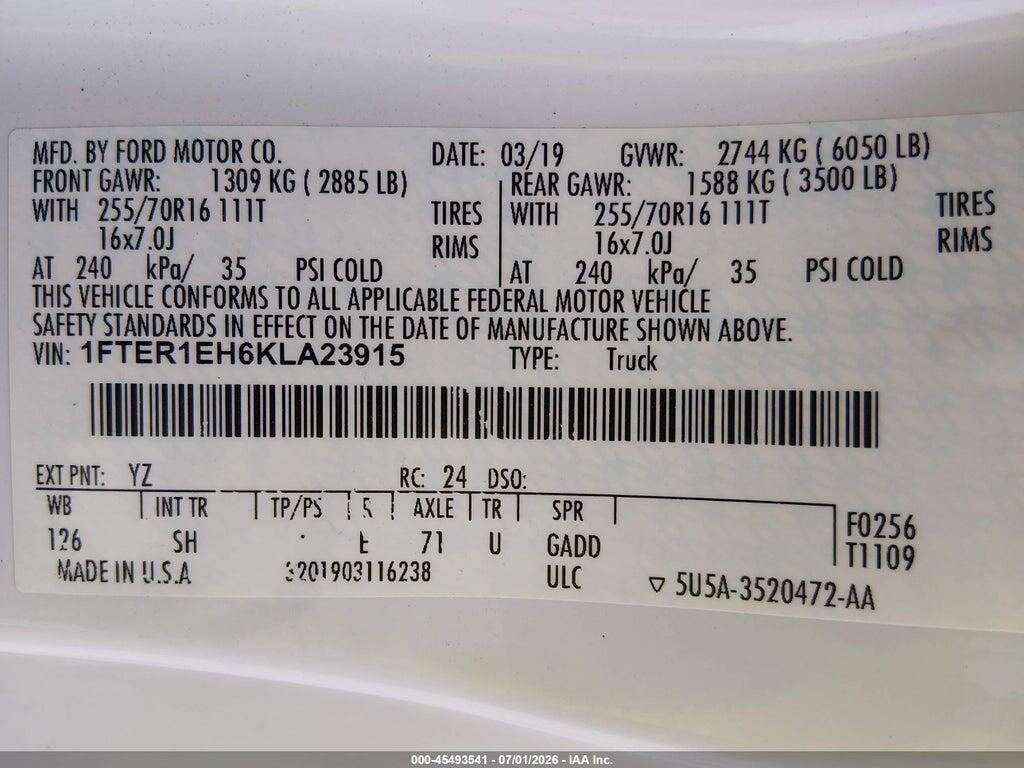 1FTER1EH6KLA23915 2019 FORD RANGER photo no. 9