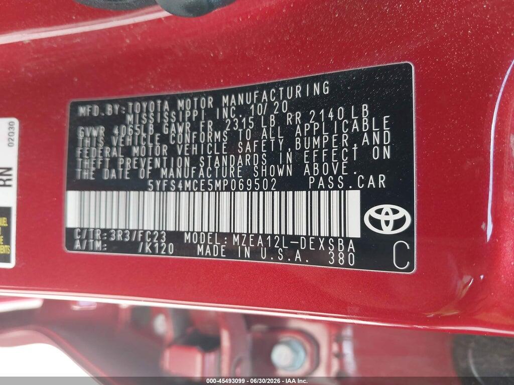 5YFS4MCE5MP069502 2021 TOYOTA COROLLA photo no. 9