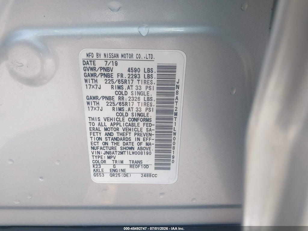 JN8AT2MT1LW008190 2020 NISSAN ROGUE photo no. 9