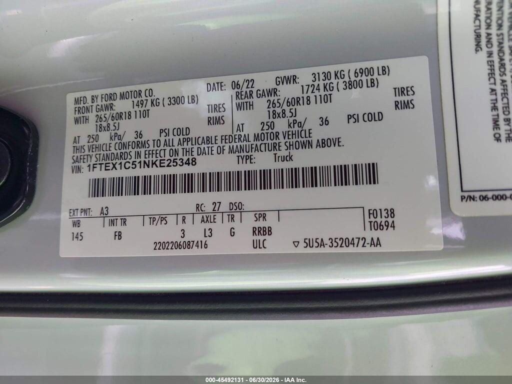 1FTEX1C51NKE25348 2022 FORD F-150 photo no. 9