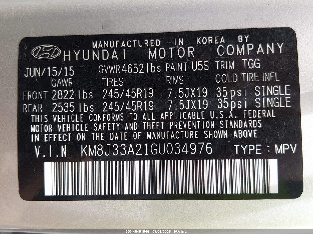 KM8J33A21GU034976 2016 HYUNDAI TUCSON photo no. 9