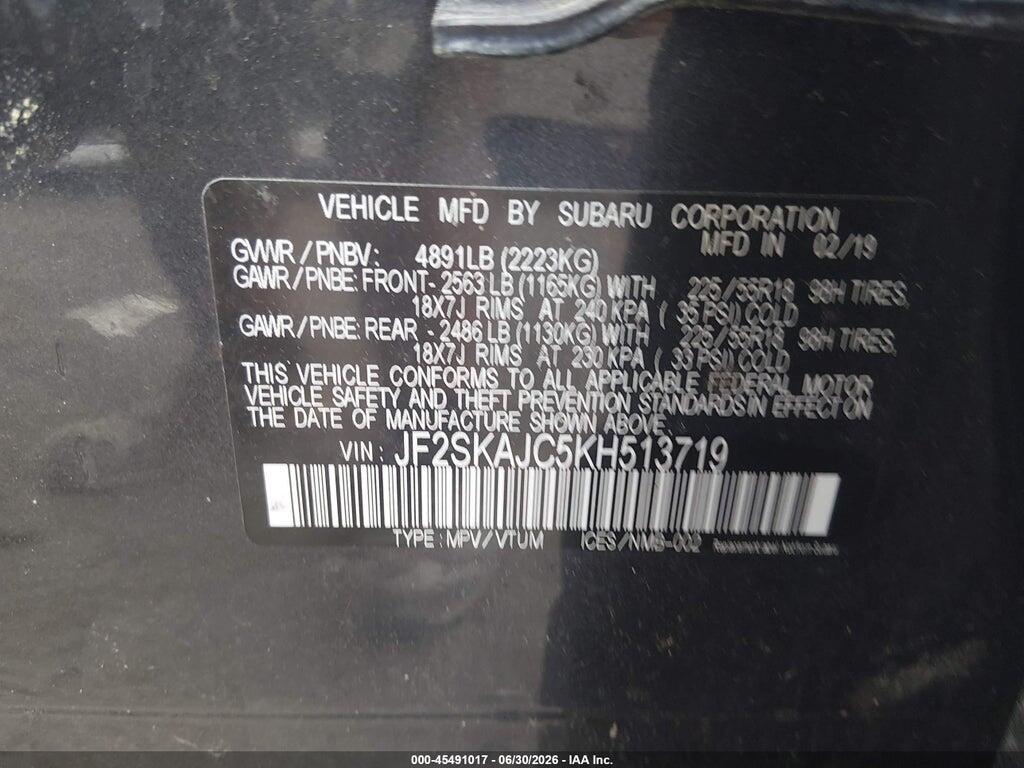 JF2SKAJC5KH513719 2019 SUBARU FORESTER photo no. 9