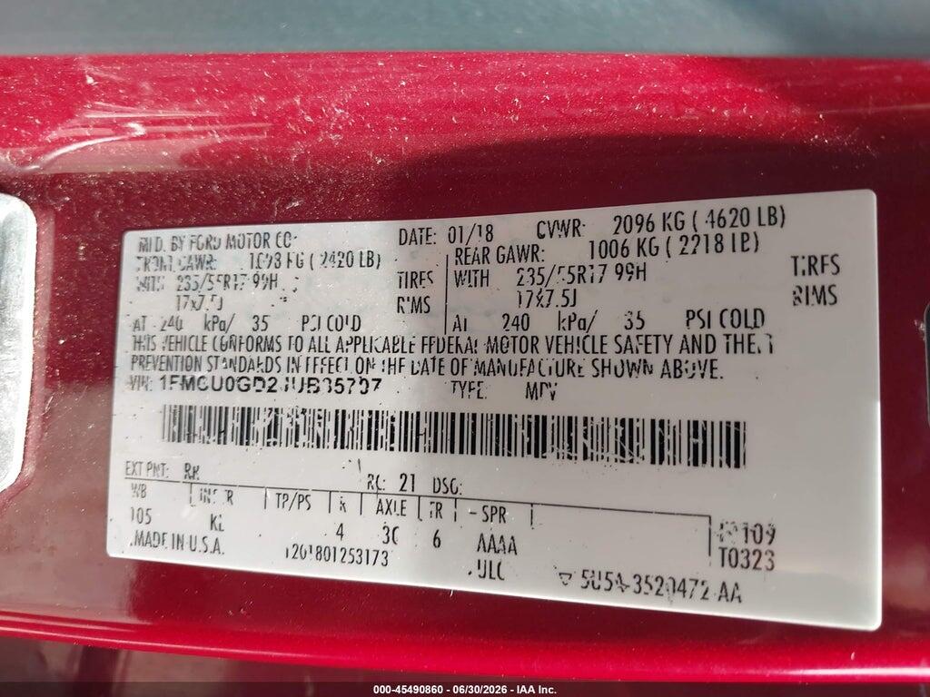 1FMCU0GD2JUB35707 2018 FORD ESCAPE photo no. 9