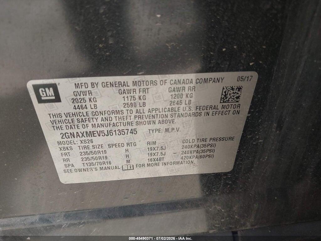 2GNAXMEV5J6135745 2018 CHEVROLET EQUINOX photo no. 9