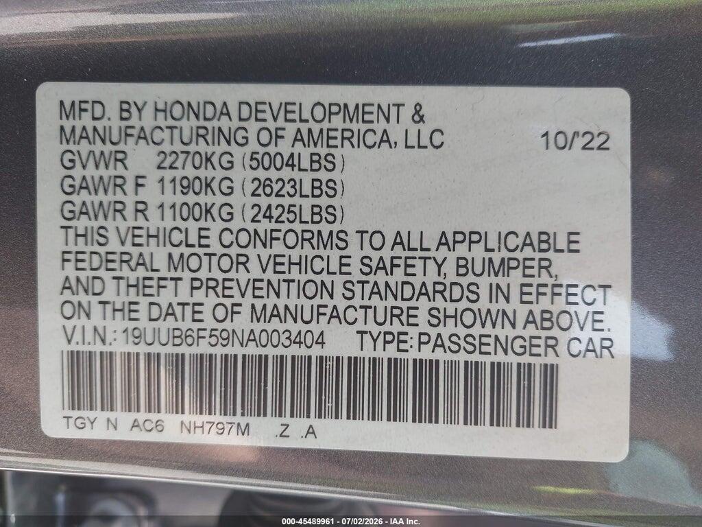19UUB6F59NA003404 2022 ACURA TLX photo no. 9