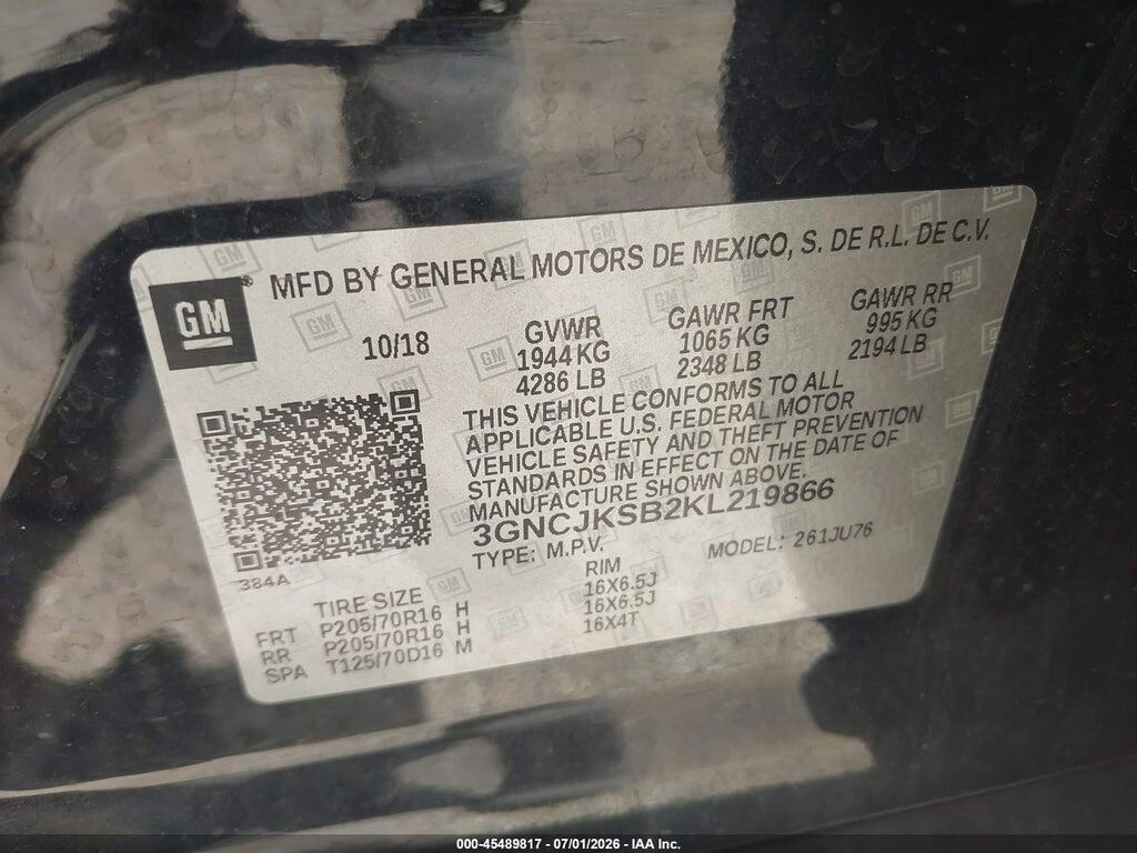 3GNCJKSB2KL219866 2019 CHEVROLET TRAX photo no. 9