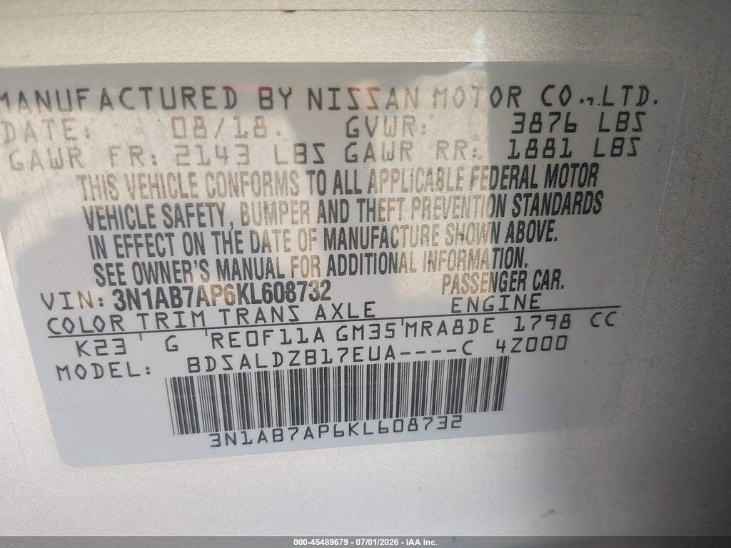 3N1AB7AP6KL608732 2019 NISSAN SENTRA photo no. 9