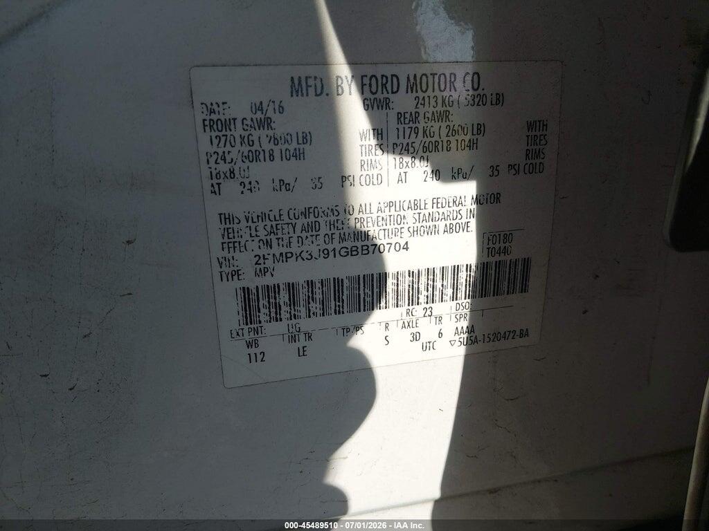 2FMPK3J91GBB70704 2016 FORD EDGE photo no. 9
