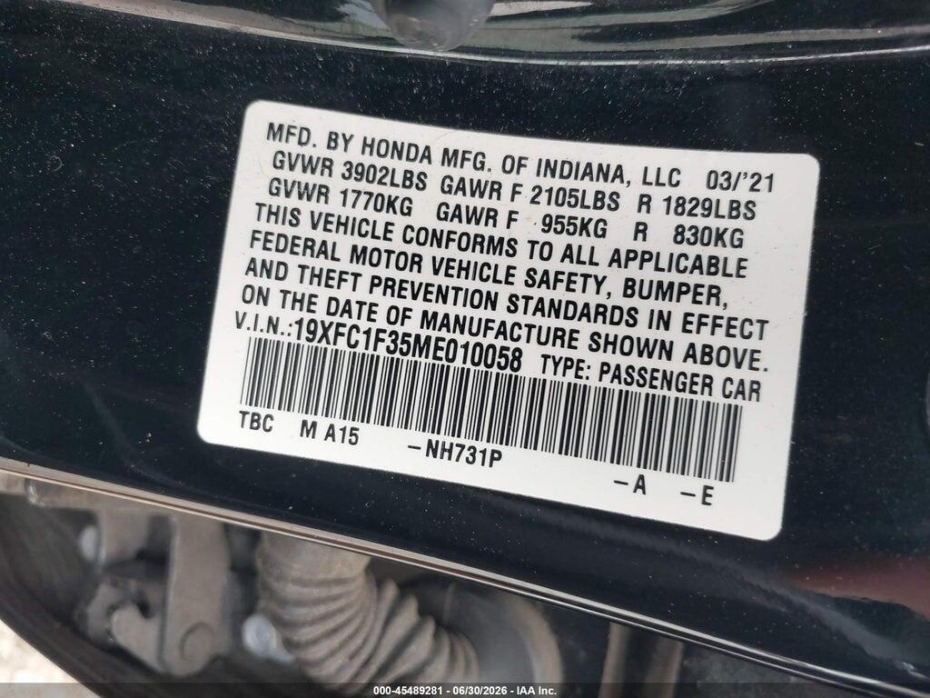 19XFC1F35ME010058 2021 HONDA CIVIC photo no. 9