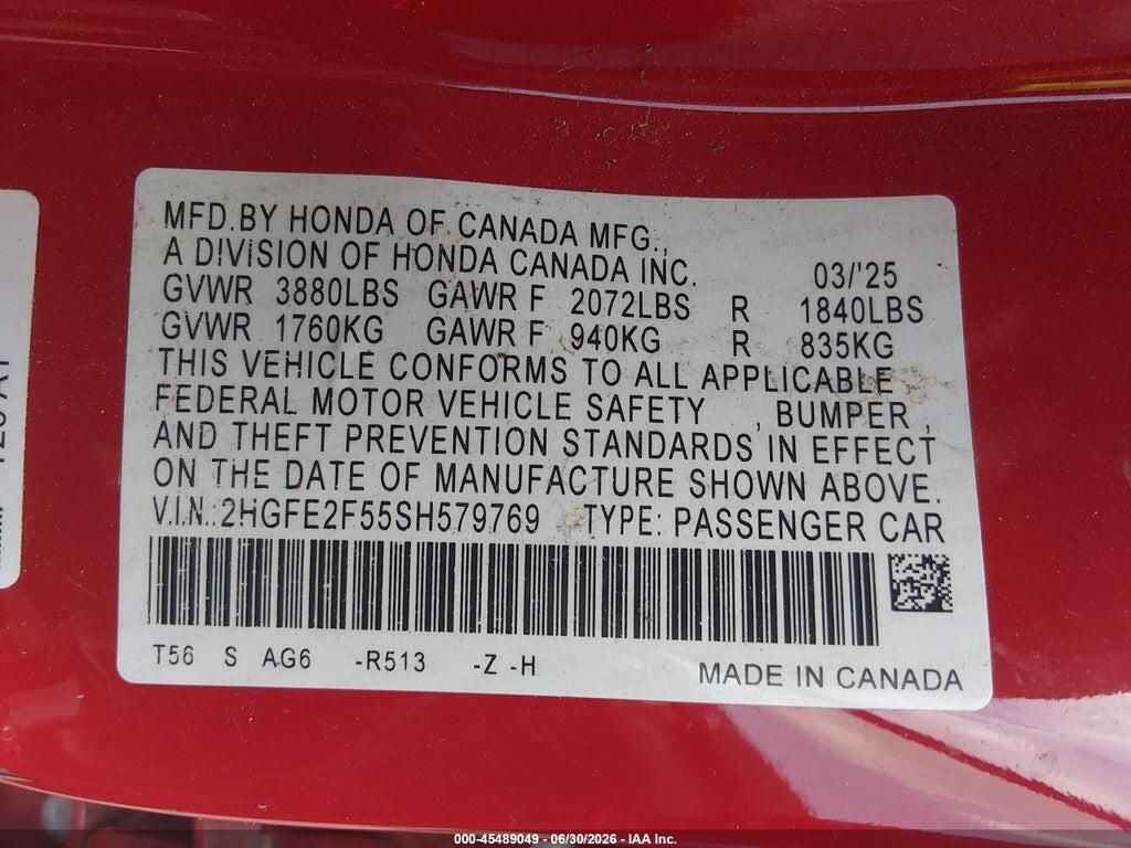 2HGFE2F55SH579769 2025 HONDA CIVIC photo no. 9