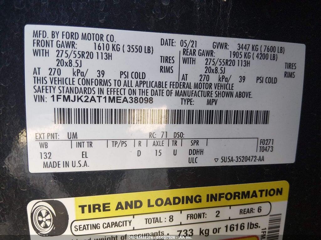 1FMJK2AT1MEA38098 2021 FORD EXPEDITION photo no. 9