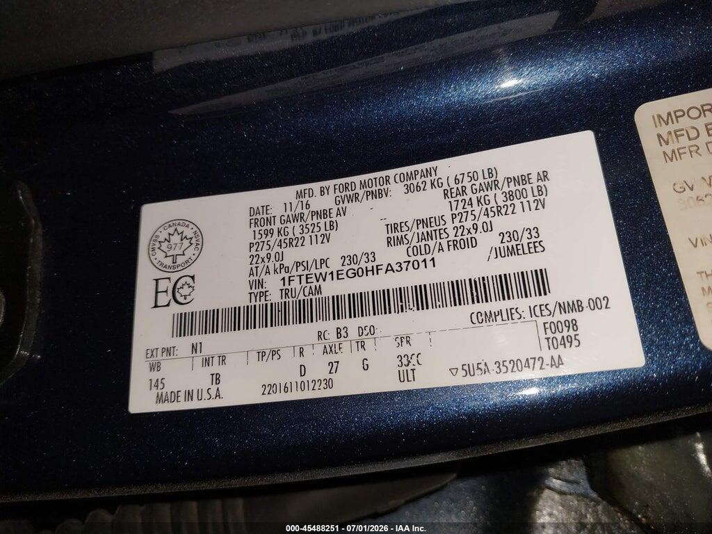 1FTEW1EG0HFA37011 2017 FORD F-150 photo no. 9