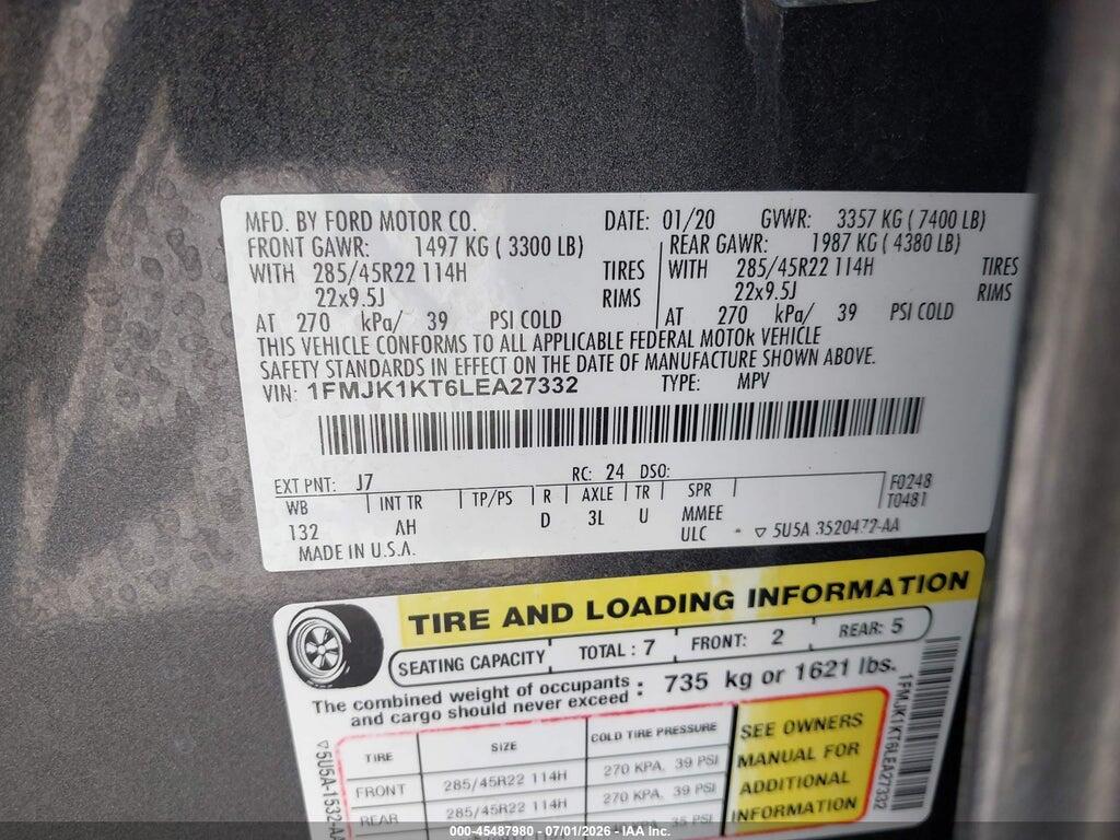 1FMJK1KT6LEA27332 2020 FORD EXPEDITION photo no. 9