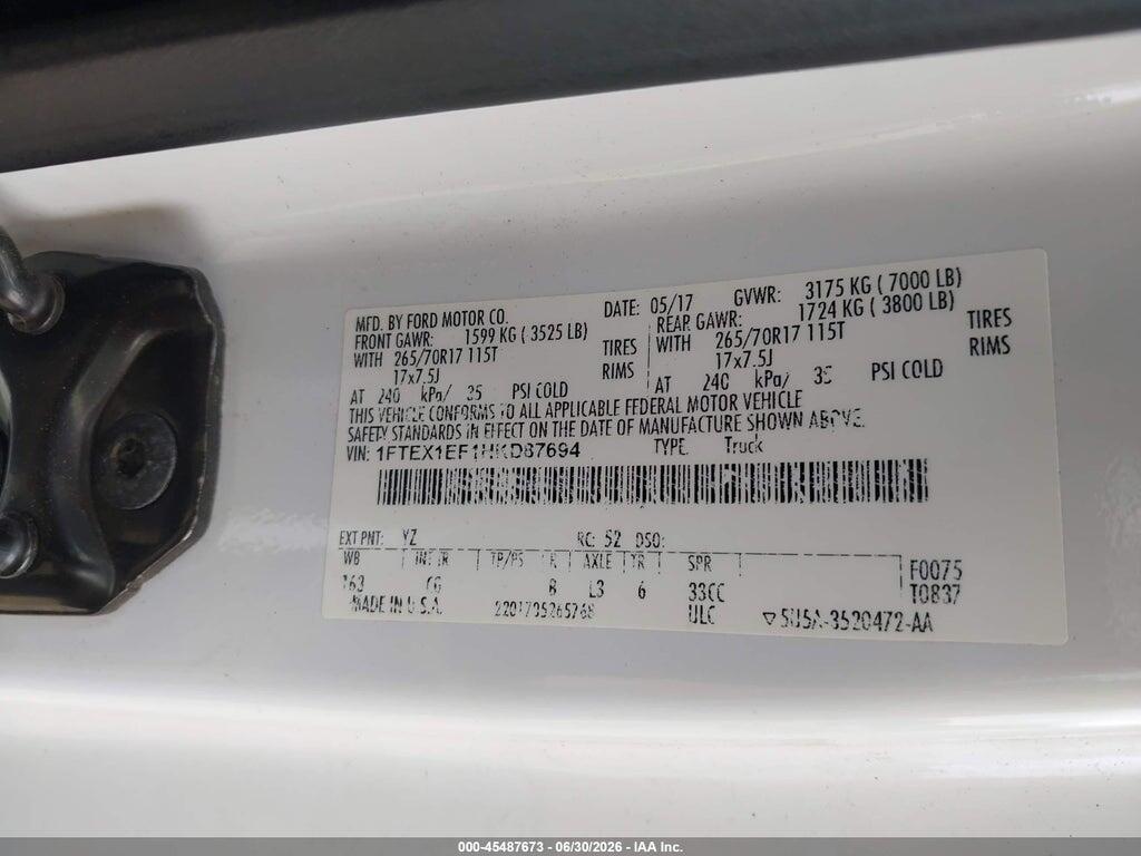 1FTEX1EF1HKD87694 2017 FORD F-150 photo no. 9