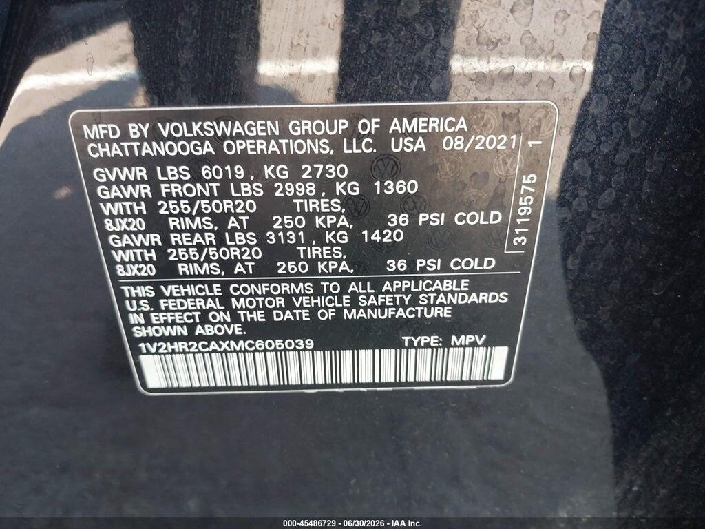 1V2HR2CAXMC605039 2021 VOLKSWAGEN ATLAS photo no. 9