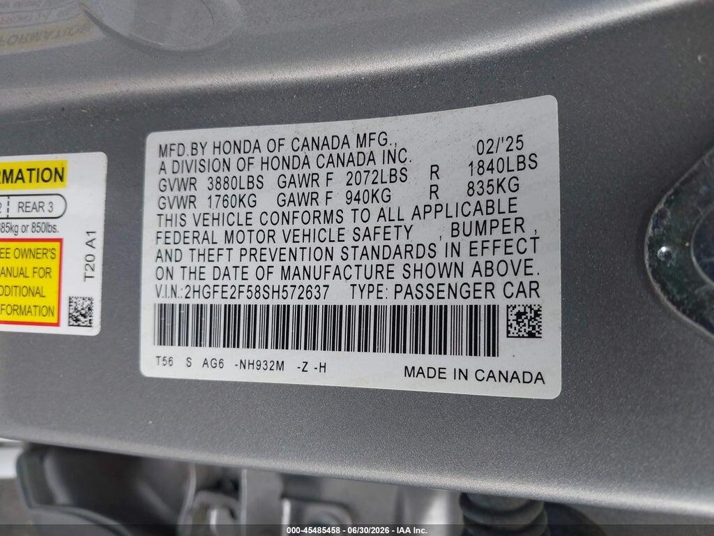 2HGFE2F58SH572637 2025 HONDA CIVIC photo no. 9