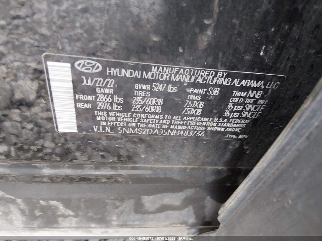 5NMS2DAJ5NH483736 2022 HYUNDAI SANTA FE photo no. 9