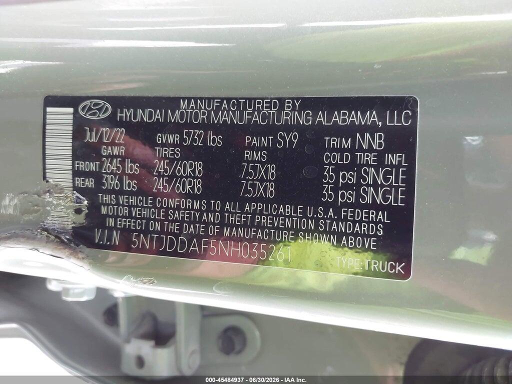 5NTJDDAF5NH035261 2022 HYUNDAI SANTA CRUZ photo no. 9