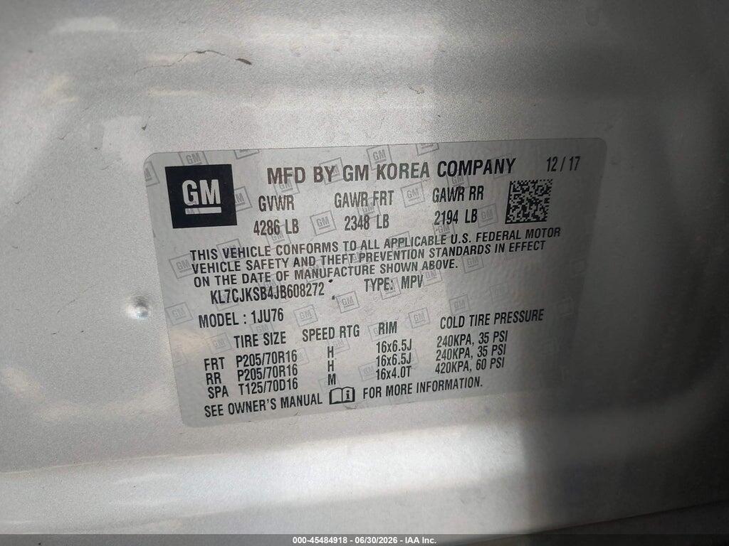 KL7CJKSB4JB608272 2018 CHEVROLET TRAX photo no. 9